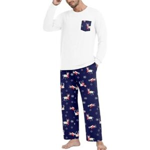 Men's Pajama Set Sleepwear Lightweight Long Sleeve White /Blue